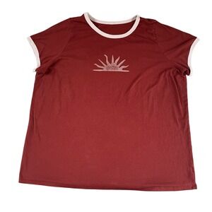 Vtg Grunge Classic Retro Ringer T-Shirt XL 80s 90s Deadstock Sun Brick Red *READ